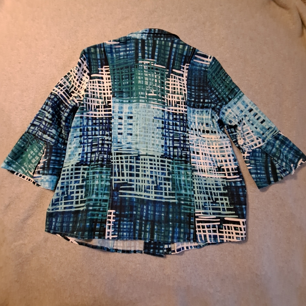 Ali Miles Women's Petite Printed Knit Mesh Button Front Jacket Sz PM - Picture 5 of 12